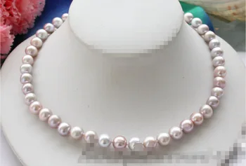 

FREE SHIPPING 000160 gray round freshwater pearl Necklace silver