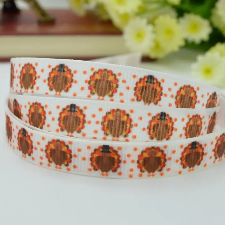 

9mm Thanksgiving Turkey cartoon Luo silk 3/8 " Printed Grosgrain Ribbons Single Face 100% Polyester