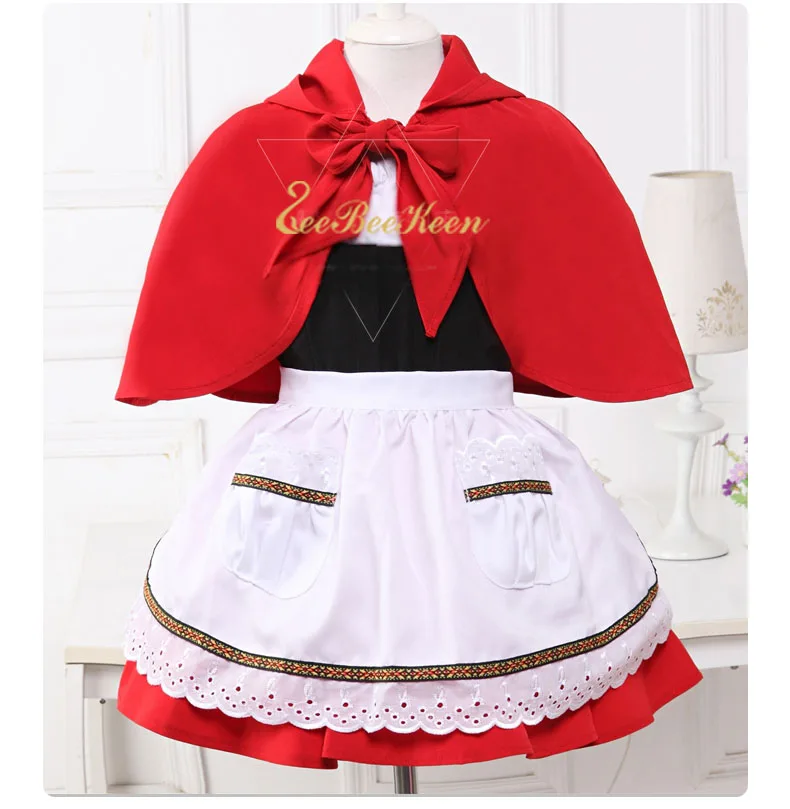 

Lolita Maid Costume Little Red Riding Hood Dresses Girls Princess Dress Christmas Cosplay Costume Party Clothes Cloak For Kids