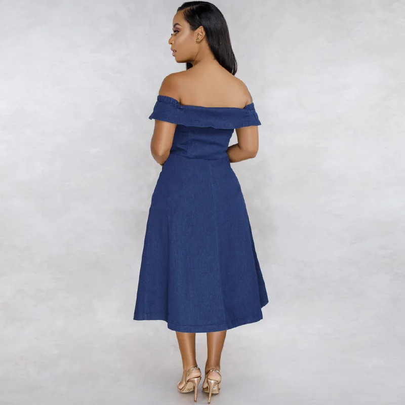 Off Shoulder Casual Denim Jeans Dress Women Button sleeveless Bodycon Dress 2019 Autumn Winter Party Sexy Club Female Dresses