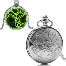 Fashion Silver Steampunk Uk Drama Dr Doctor Who Pocket Watch With Handmade Glass Dome Pendant Necklace 1 Set With Chain Gift Box