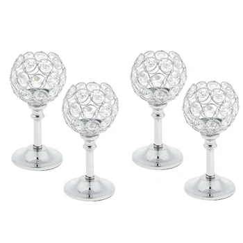 

MagiDeal Silver Golden Votive Candle Holders Crystal Glass Tealight Candle Holder Set of 4 Vintage Luxury Tabletop Light Holders