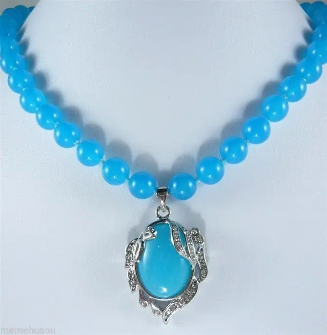 

Free Shipping KY7 LI89O Hot sale >>Charming!10MM Natural Blue Chalcedony Necklace 18