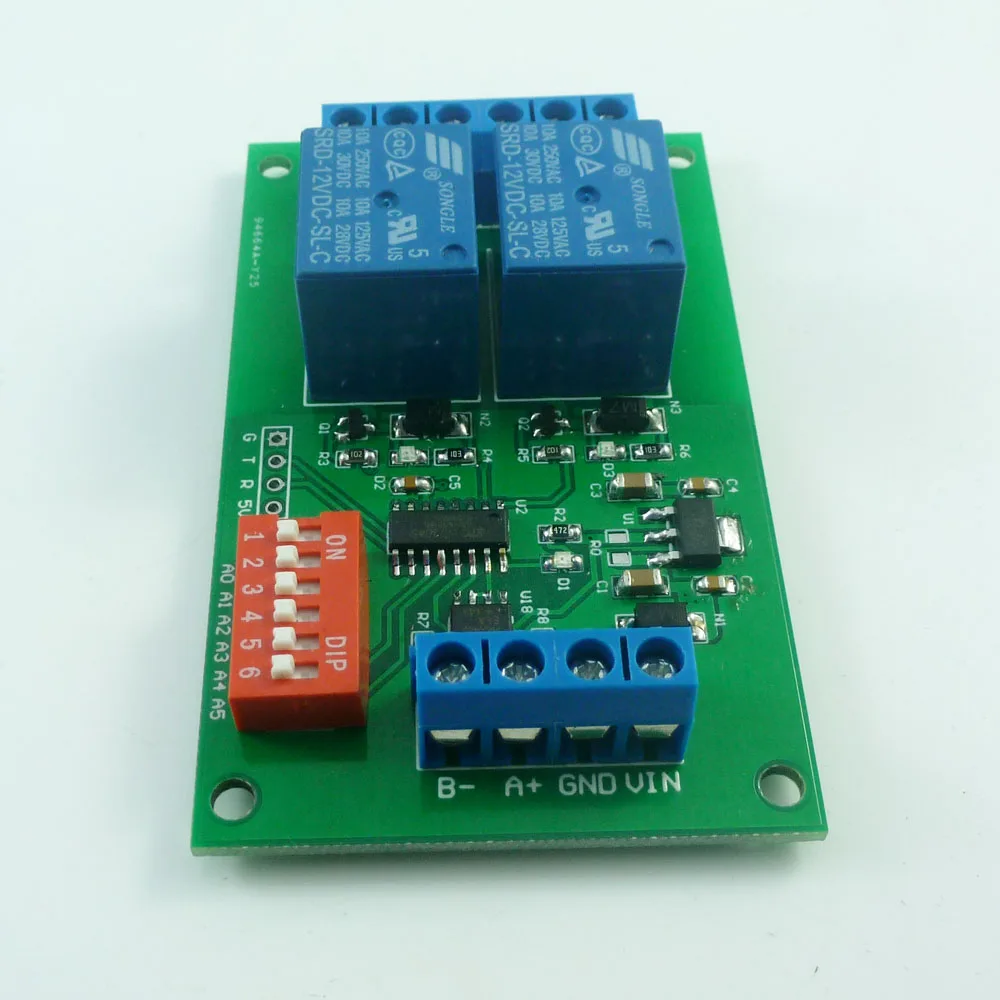 Релейная плата RS485 UART постоянного тока 12 В 2 канала модуль переключения