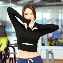 Женские спортивные черные топы для йоги, рубашки для йоги, топы Спортивные Фитнес-Спорт с длинными рукавами, футболки для тренировок, спортивная одежда для йоги