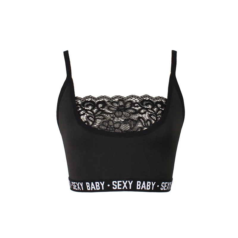 

Women tops casual solid color Sexy Unpadded Hollow Lace Slim Sports Tops Spaghetti Straps Underwear