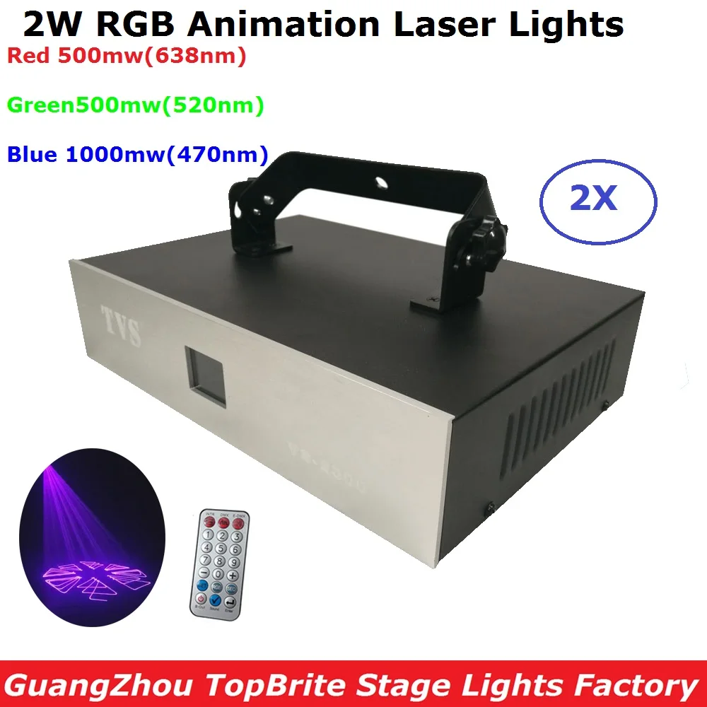 

2 Pack Professional 2W /2000MW RGB Full Color Laser Lights DMX512 ILDA Laser Stage Lighting Effect Remote Control For KTV Discos