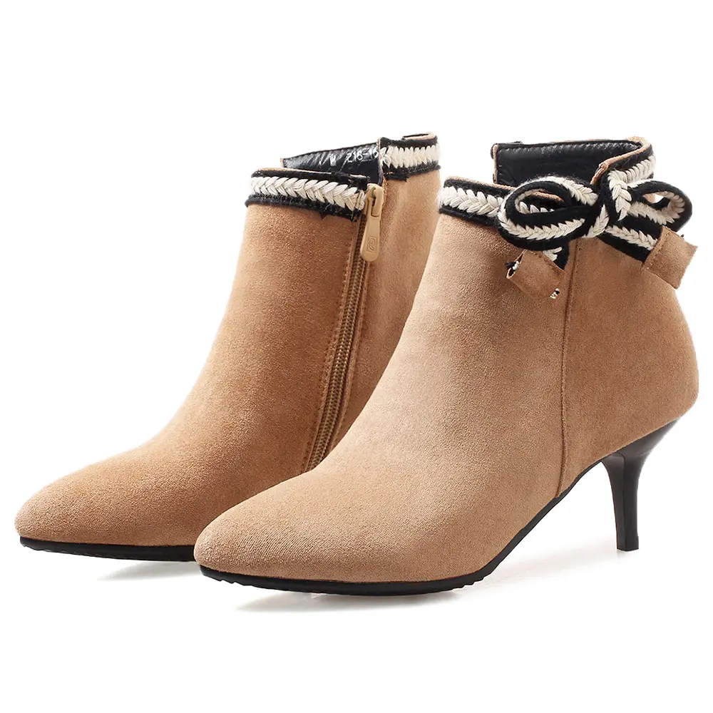 Us 27 53 49 Off Lasyarrow Office Las Shoes High Heels Pointed Toe Fshion Bow Knot Ankle Boots Zipper Short Botas Feminino Zapatos Mujer F253 In