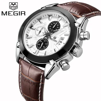 

MEGIR Luxury Brand Military Watches Men Quartz Chronograph 6 Hands Leather Clock Man Sports Army Wrist Watch Relogios Masculino
