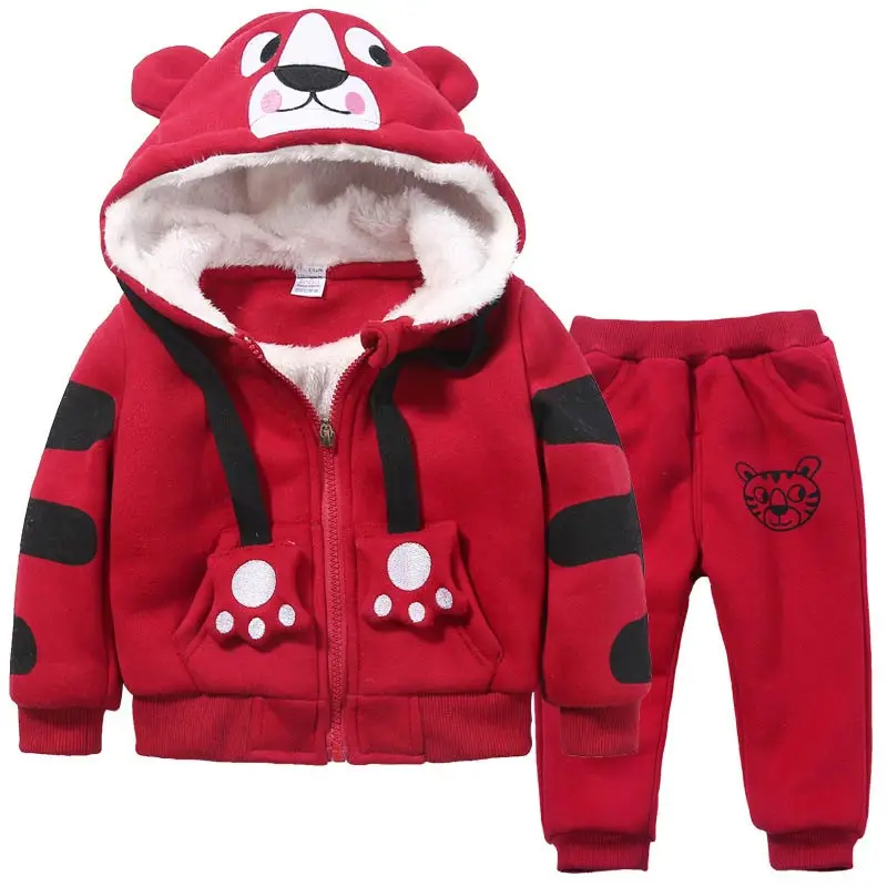Beste Leuke Jongens Meisjes Cartoon Tigers Kleding Suits Baby Plus Fluwelen Truien Broek 2 Stuks Sets Kids Peuter Winter Sport Kleding 1 5Yrs