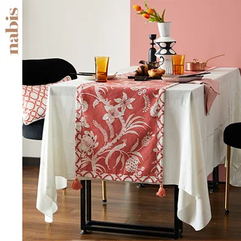 

Butterfly floral linen table runner cloth for dining TV table home office weeding party decoration