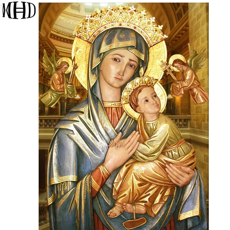 

MHD 5d Diamond Painting Religious Virgin Mary icon Embroidered Cross Stitch Semi-finished Round & Full Diamond Embroidery Kit