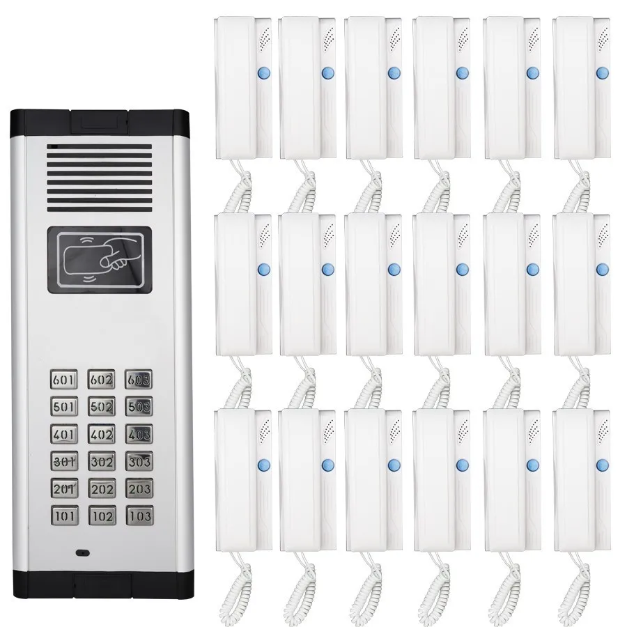 JERUAN Building Security Direct Press Key Audio Door Phone for 18 Apartments 2-wired Audio Intercom Unlock System Support RFID JERUAN Building Security Direct Press Key Audio Door Phone for 18 Apartments 2-wired Audio Intercom Unlock System Support RFID