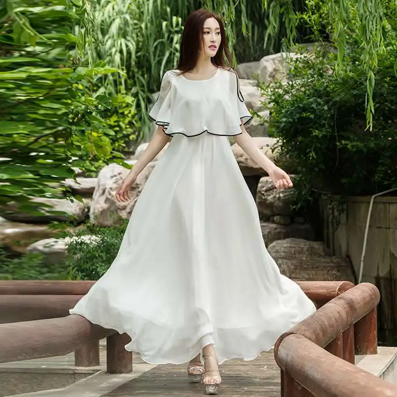 Free ship white cloak collar long chiffon dress medieval dress ...