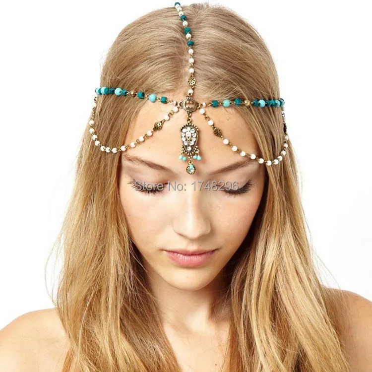 Boho Women's Pearl Tassel Head Chain Jewelry Forehead Dance Headpiece
