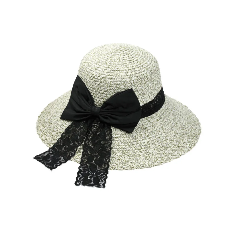 BomHCS Летняя женская пляжная дорожная соломенная складная шляпа с бантом солнцезащитные шляпы кепки 17F-312MZ1 - Цвет: light green