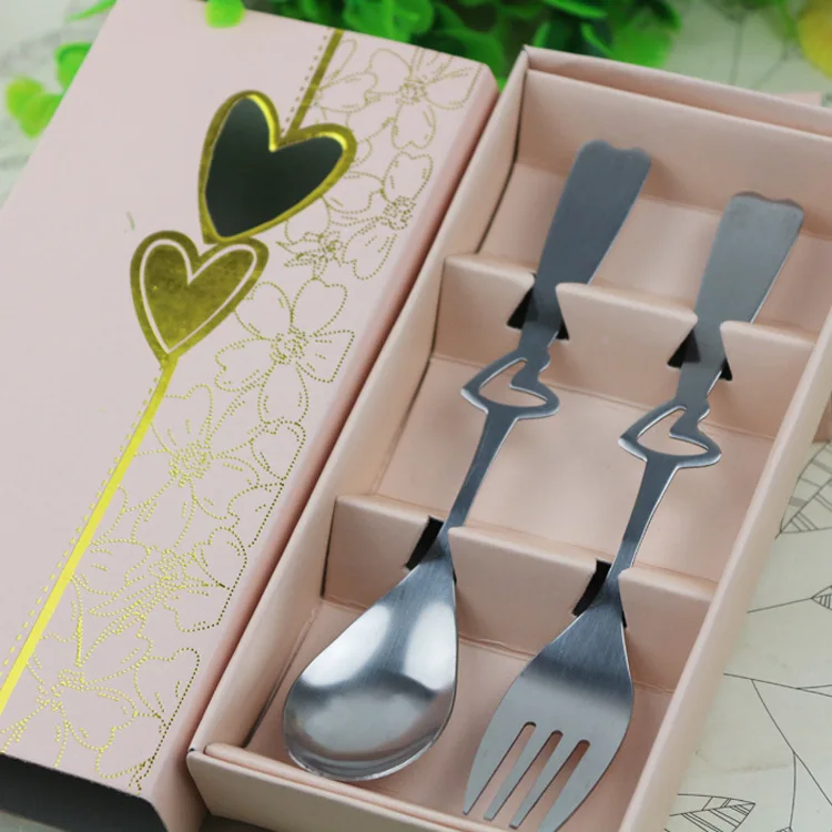 

Free shipping SG 100sets/lot Perfect Pair Coffee Spoons and fork in gift Box Party souvenirs Wedding Gifts for Guest