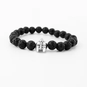 

10pcs 8mm Natural Scrub Black Lava Stone Beads Tibetan gold silver Spartan helmet Bracelets for Men women Lava Yoga Beaded gift