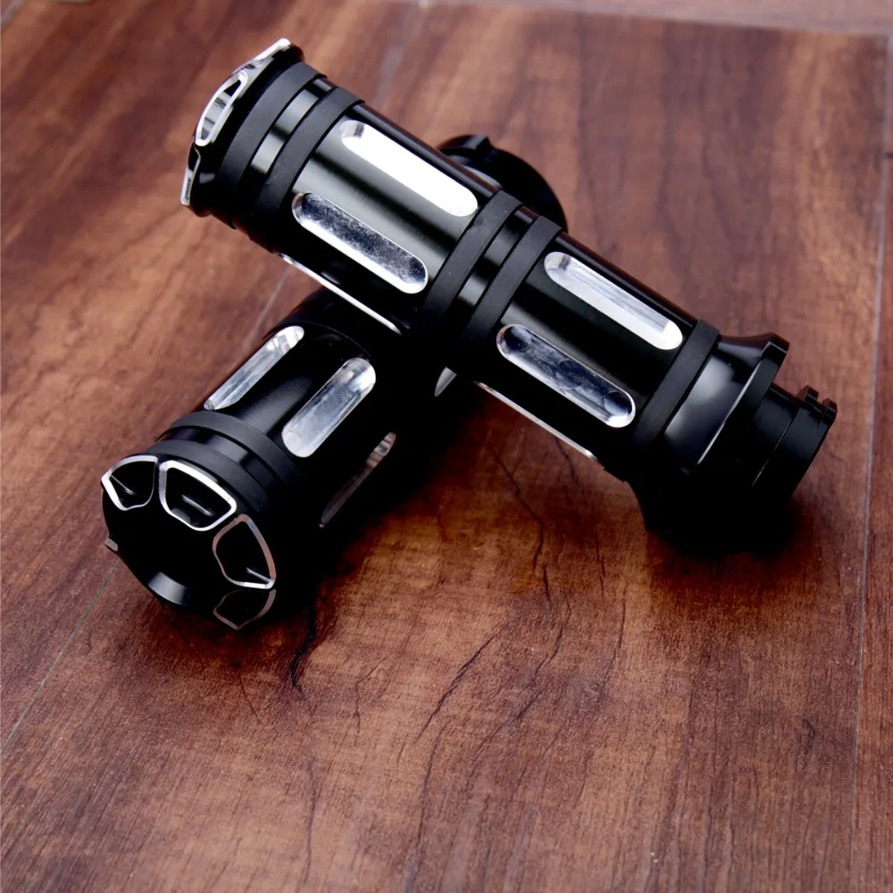 

1"25mm Black Aluminum CNC Shallow Cut Handle Bar Hand Grips For Harley Sportster Touring Dyna Softail Custom