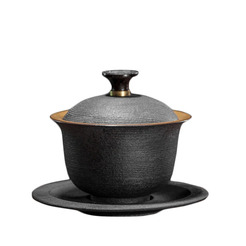 

160ml Black Zen Japanese Style Ceramic Coarse Pottery Gaiwan Teacup Kung Fu Tea Set Tureen Tea Ceremony Bowls Tea Pot Home Decor