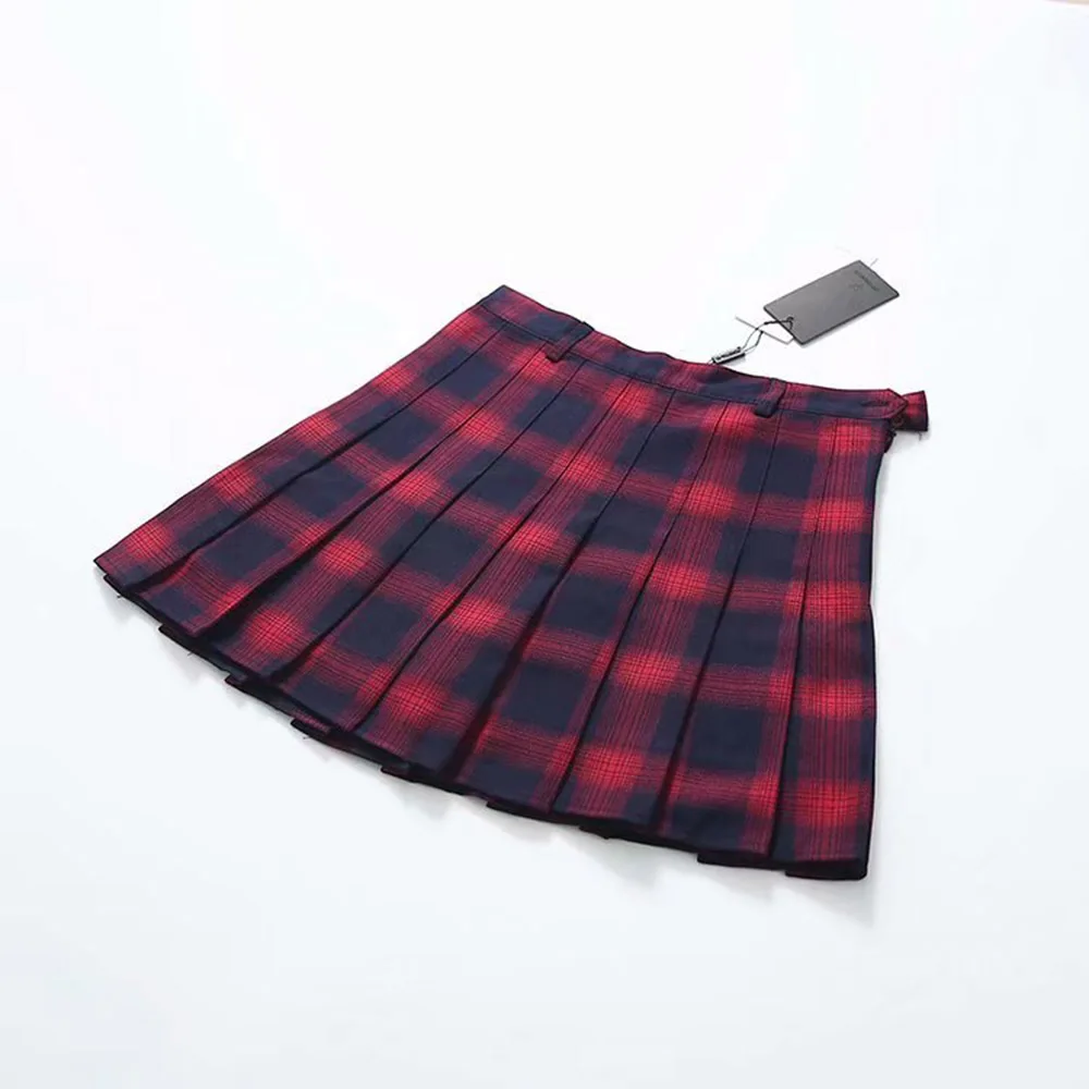Осенне-зимние женские модные юбки в стиле Харадзюку Милая желтая черная красная плиссированная юбка в клетку в стиле панк с высокой талией короткая женская юбка - Цвет: Красный