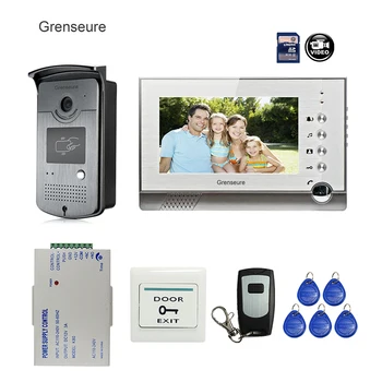 

FREE SHIPPING New 7" Color Screen Recording Video Intercom Door Phone Set + Outdoor RFID Access Doorbell Camera + Power + 8G SD