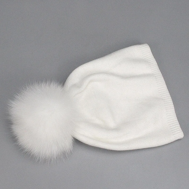 Зимняя женская шапка с помпоном из натурального меха лисы и енота, женские теплые вязаные милые белые шапки, женские модные шерстяные шапки - Цвет: A