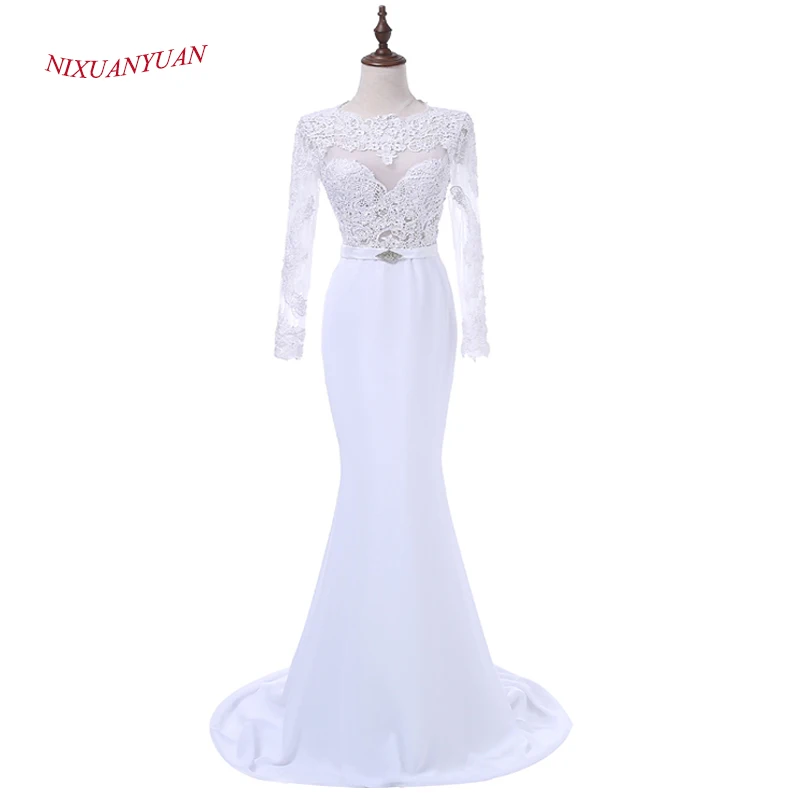 

NIXUANYUAN New Custom Made White Chiffon Mermaid Prom Dress 2017 Appliques Sexy Party Dresses Long vestidos de baile With Belt