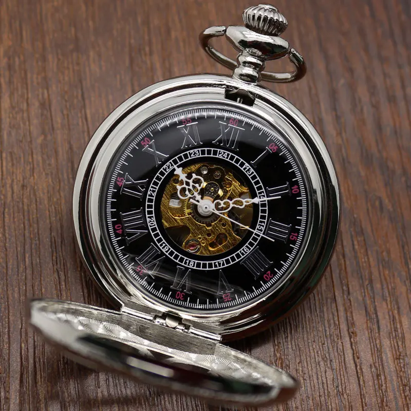 Pocket Watch Relogio De Bolos New Retro Hand Wind Mechanical Pocket Watch Hollow Case Roman Numeral