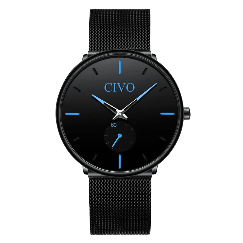 Reloj Hombre, новинка, CIVO, мужские часы, Топ бренд, роскошные, водонепроницаемые, кварцевые, наручные часы, модные, повседневные, ультра тонкие часы, мужские часы - Цвет: mesh blue pointer-3