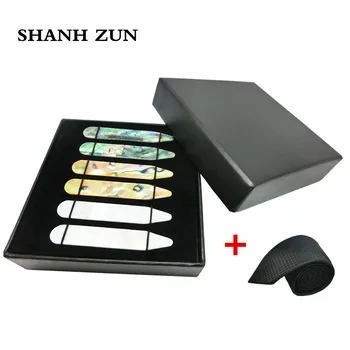 

SHANH ZUN The Mother of Pearl Shell Collar Stays Bones for Mens Dress Shirt with Tie Extra Gift