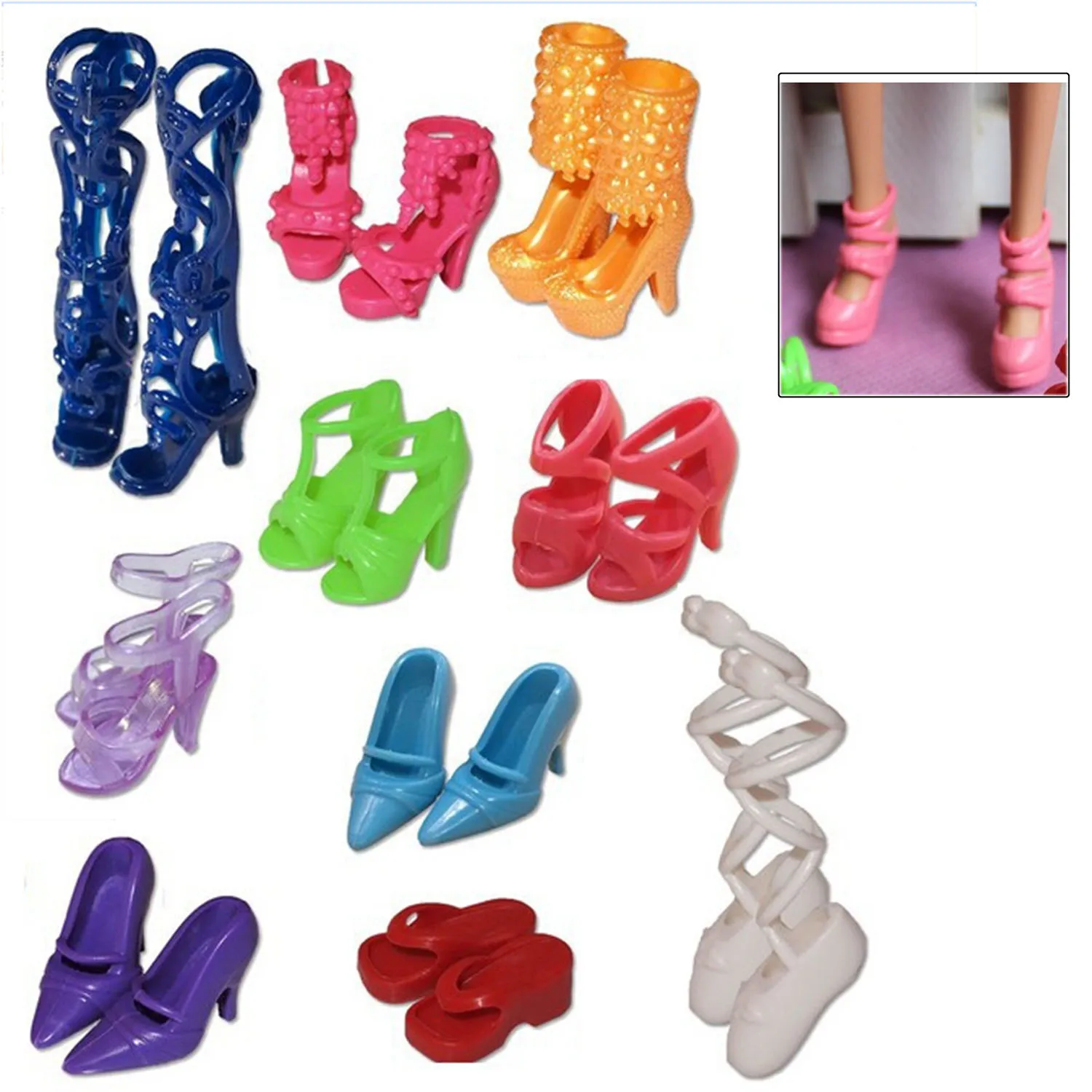 

Besegad 10 Pairs Fashion Mini Doll High Heels Sandal Stage Bandage Dance Toe Shoes Boots Shoes Accessories for Barbie Doll Toy