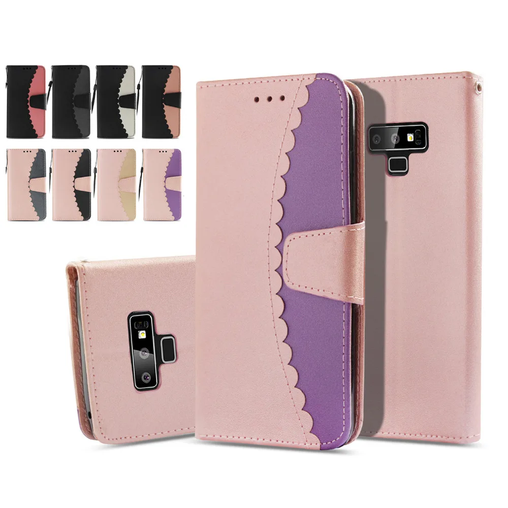 

LUCKBUY Cute Two Colors Designed PU Flip Leather Case For Samsung Galaxy S7 Edge S8 Plus S9 Plus Note 9 Note9 Wallet Stand Case