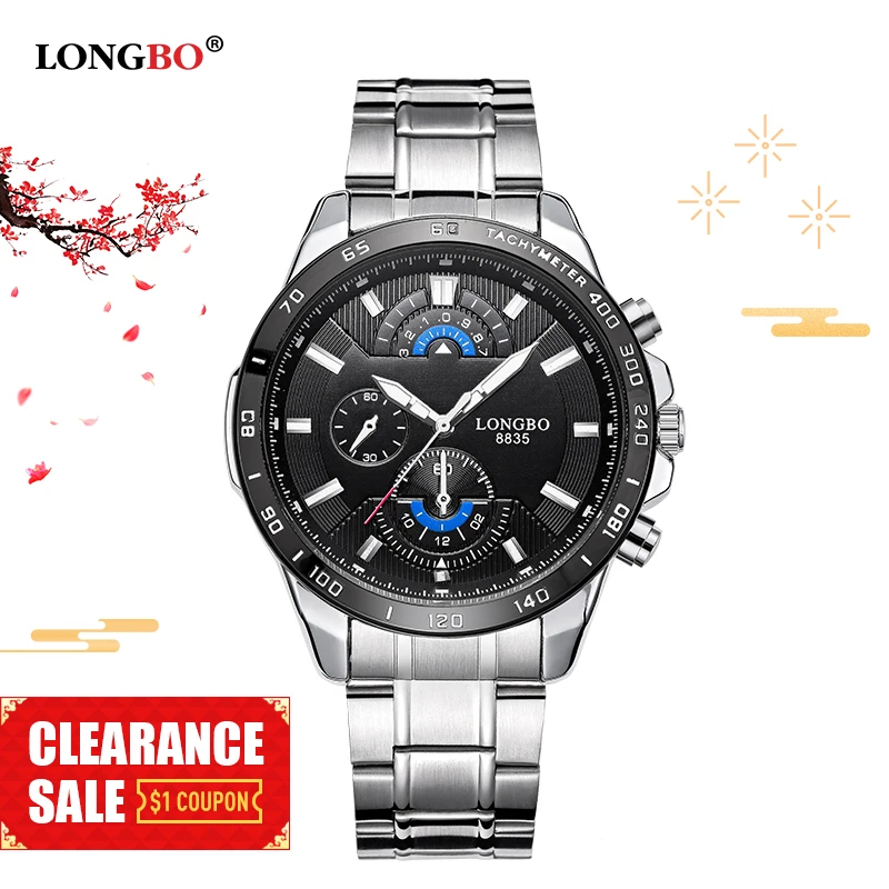 

Clearance Sale! LONGBO Brand Limited Business Watch Men Stainless Steel 30m Waterproof Quartz Wristwatches 8835