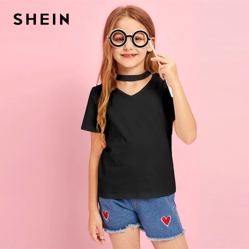 Shein Kiddie Black Solid V Neck Cut Out Casual T Shirt Girls Clothes 19 Summer Streetwear Short Sleeve Kids Tees Teenager Tops Buy At The Price Of 6 99 In Aliexpress Com Imall Com Shein Kiddie Black Solid V Neck Cut Out Casual T Shirt Girls Clothes 19 Summer Streetwear Short Sleeve Kids Tees Teenager Tops Buy At The Price Of 6 99 In Aliexpress Com Imall Com