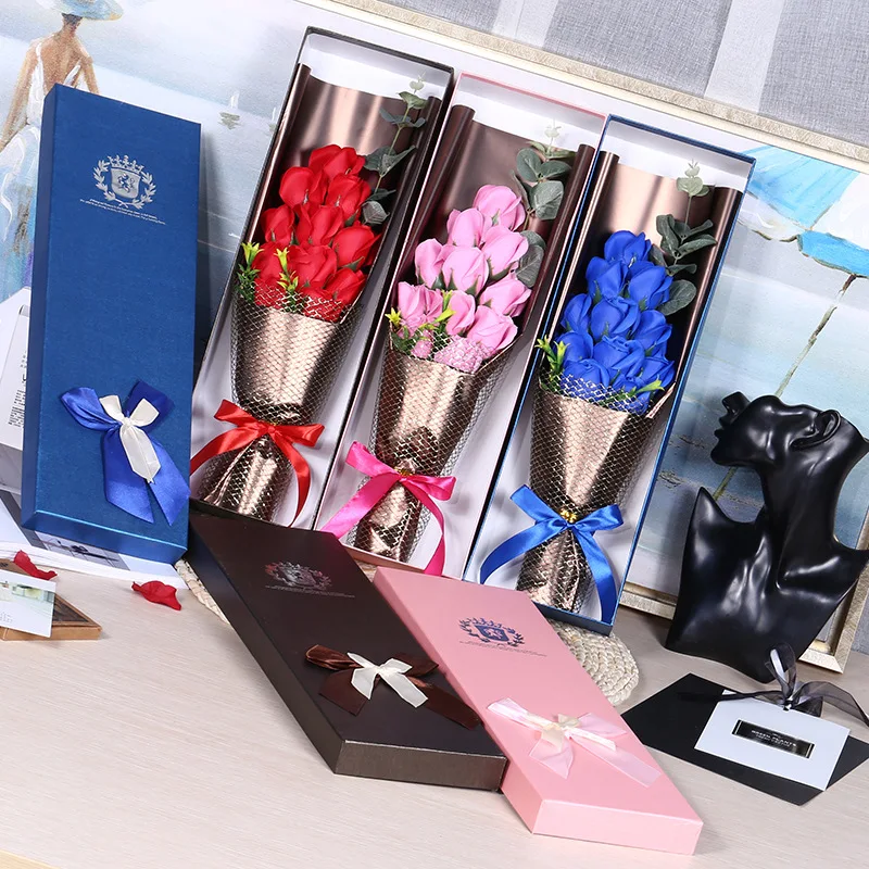 

Artificial flowers rose bunch 11 flower soap roses Valentine's Day present Wedding decoration bride holding flowers Gift box