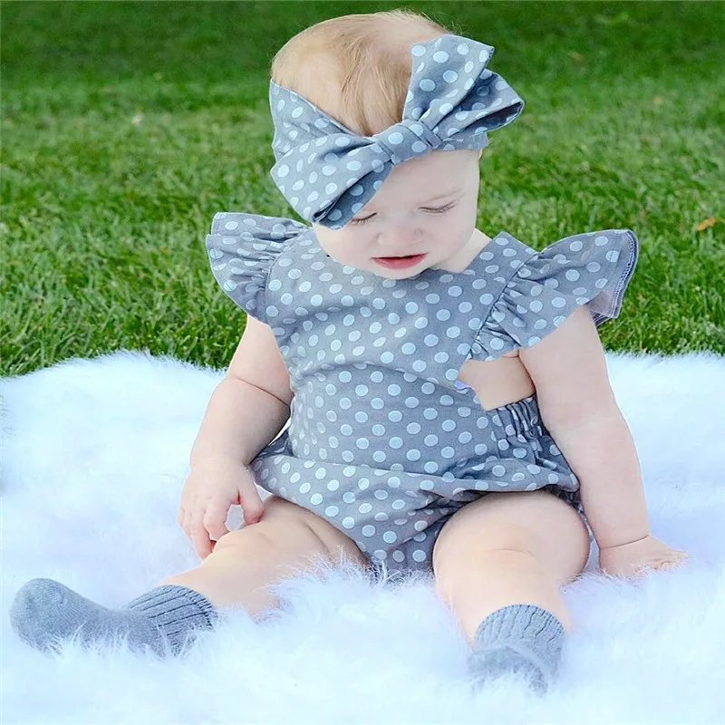 Fashion Newborn Bow Baby Girls Infant Clothes Polka Dot Romper Jumpsuit