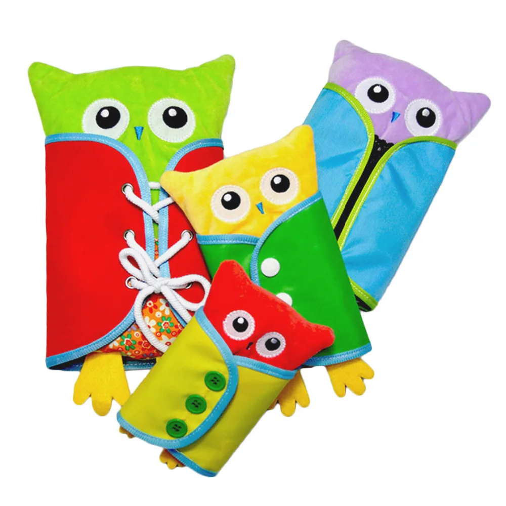 

4 PCS Baby Learn to Dress Plush Owls Doll Basic Life Skill Learning Toy Toddler Early Learning Dressing Teaching Props