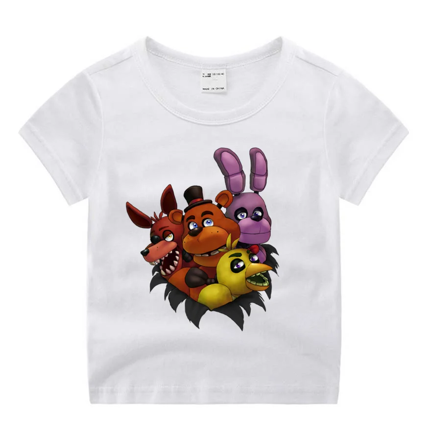 Детская футболка с забавным принтом из мультфильма «пять ночей с Фредди»; детские летние топы с круглым вырезом; футболка для мальчиков и девочек