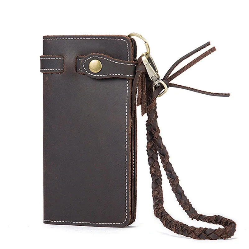 

Personality Retro buckle Genuine Leather Men's Wallet Long section Security Crazy Horseskin Large capacity Men Coin Purses