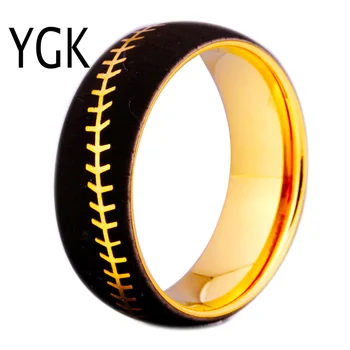 

YGK 8MM Width Golden Plated Dome Tungsten Ring Baseball Stitch Design Ring For Wedding 100% Pure Tungsten Ring