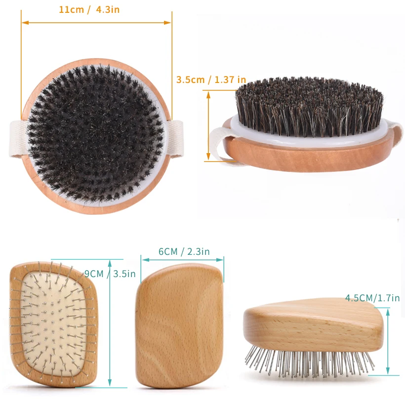 TREESMILE Dry Brushing Body Brush, Exfoliating Back Bath Brush for Shower with Natural Boar Bristle Brush Head Brush D30