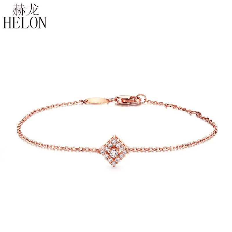 HELON Solid 18K 750 Rose Gold 0.2ct SI/H Full Cut Natural Diamonds Women Bracelet Chain Engagement Wedding Party Fine Jewelry HELON Solid 18K 750 Rose Gold 0.2ct SI/H Full Cut Natural Diamonds Women Bracelet Chain Engagement Wedding Party Fine Jewelry