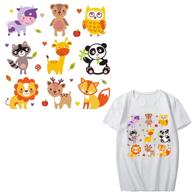 

Cute Animal Patch Set Iron on Transfers Owl Panda Lion Patches for Kids Clothing Heat Transfer Vinyl Stickers on Clothes DIY