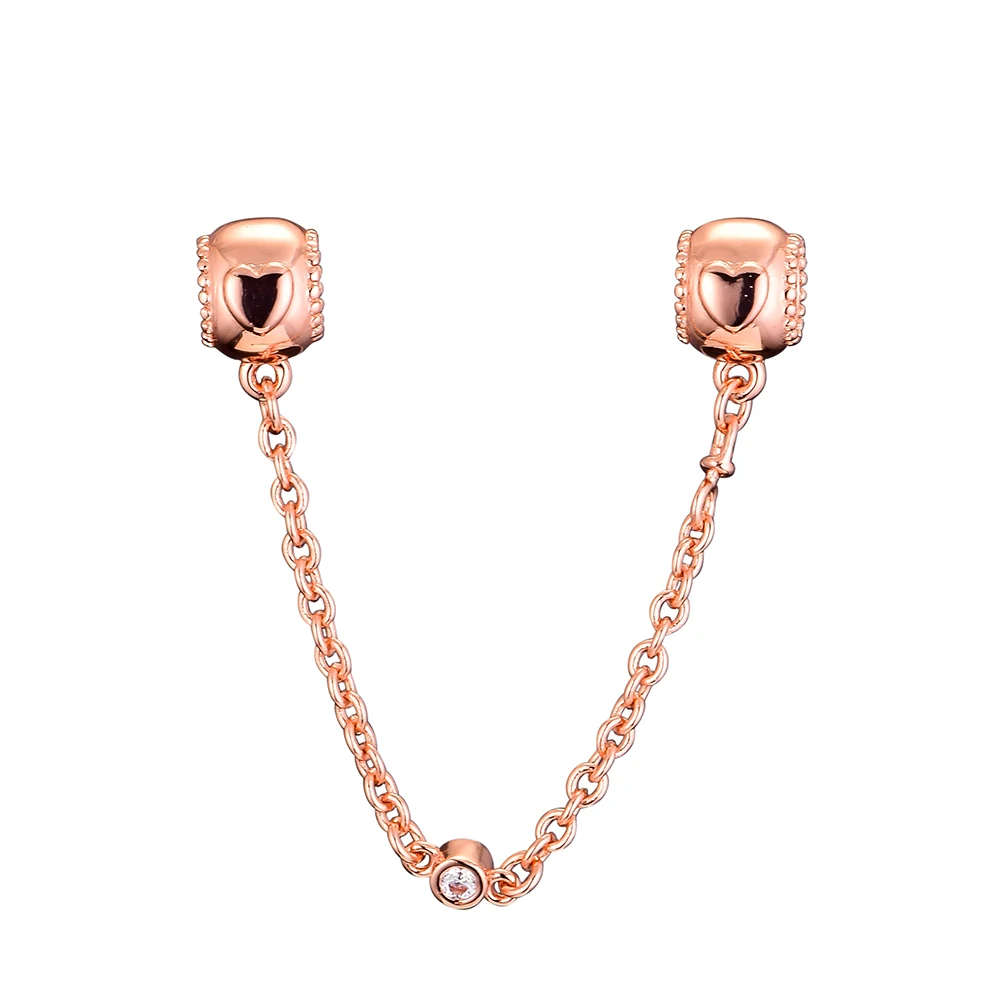 

Rose Embossed Hearts Safety Chain Original Beads Jewelry Making Fits European Brand Bracelets 925 Sterling Silver Beads Charm