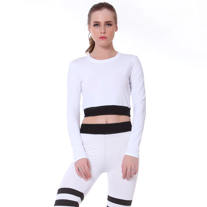 Женский укороченный бесшовный топ с длинным рукавом, спортивная одежда для женщин, футболка для спортзала или йоги, облегающие рубашки для тренировок для женщин - Цвет: white
