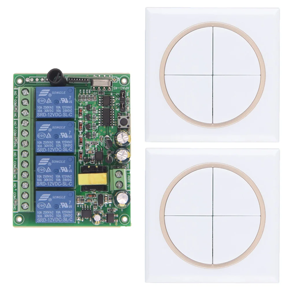 

AC 220V 10A 4CH 4 CH Remote Control Switch RF Wireless Receiver +86 Wall Pannel Transmitter 315 / 433 MHz Toggle