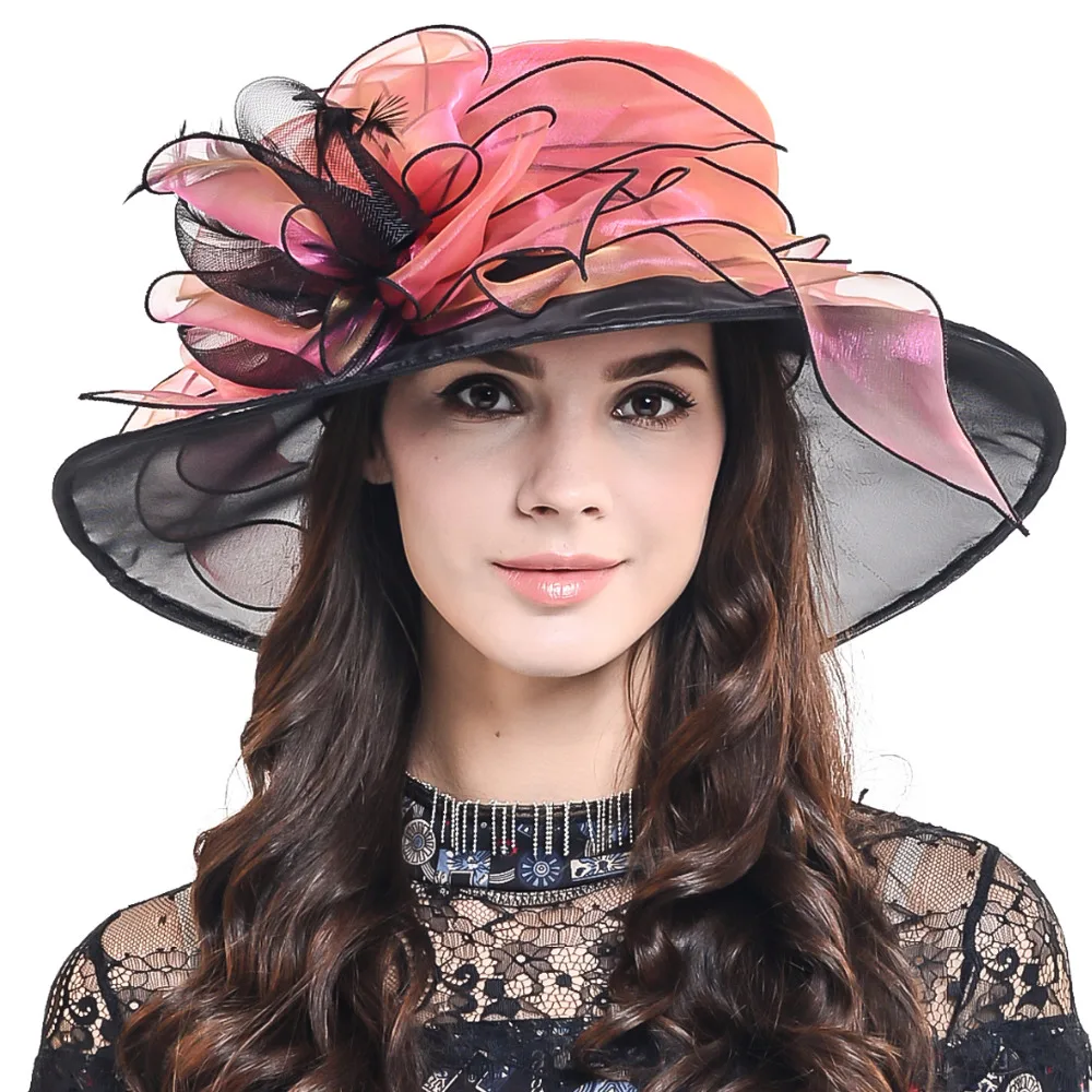 HISSHE Ladies Kentucky Derby Church Hat Women Floral Wide Brim