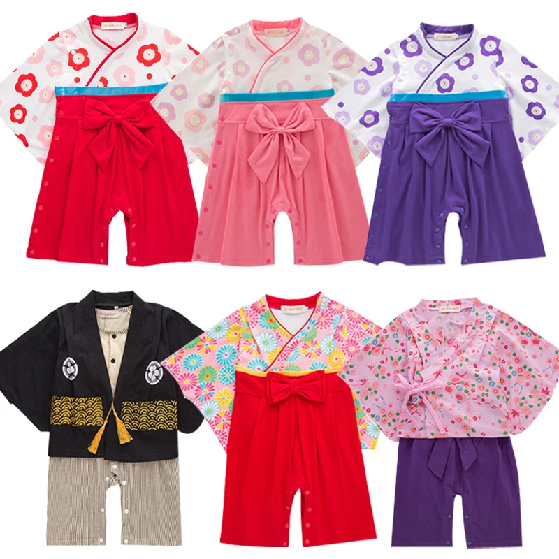 2019 Cute Japanese Baby Kimono Newborn Infant Girls Boys Long Sleeve