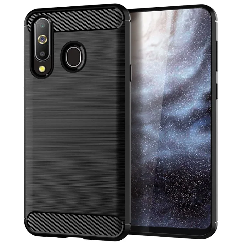 For Samsung Galaxy A8S Case Bumper Anti-knock Soft TPU Silicon Cover Carbon Fiber Armor |